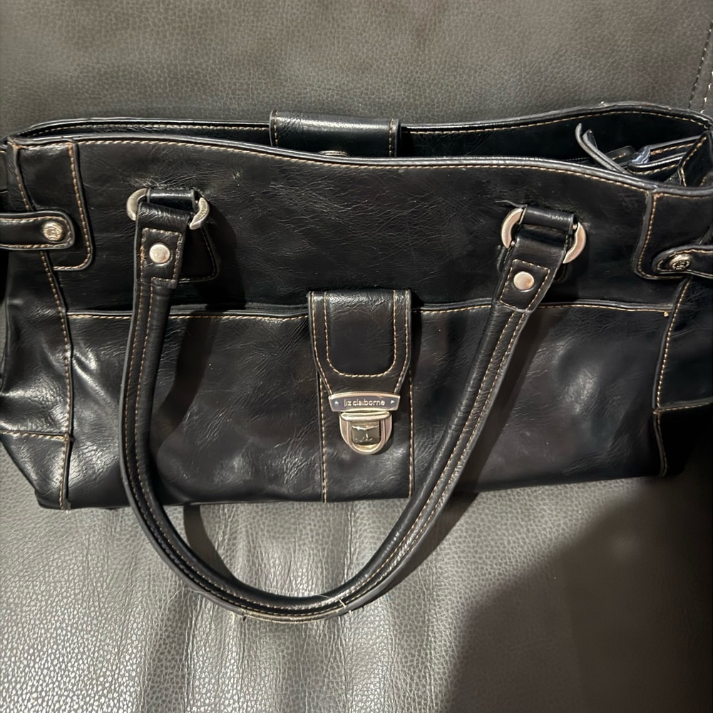 Vintage Liz Claiborne Black Handbag Buckle Pockets Y2K